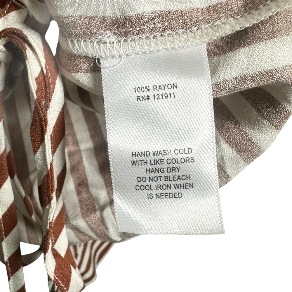LNA Evereve Alpine Striped Button Down Shirt Drawstring Hem Brown Ivory L NWT - Picture 11 of 13
